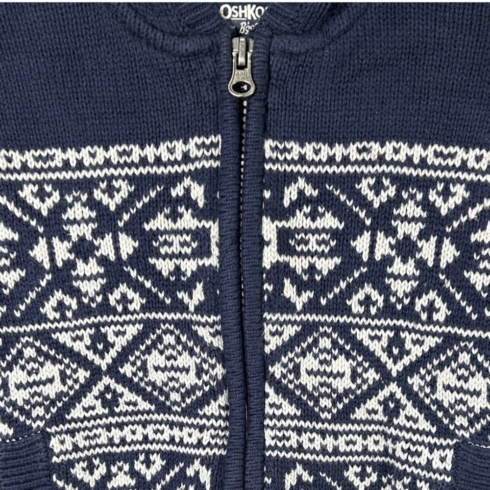 OshKosh B'gosh Toddler Boys Girls Navy Nordic Fair Isle Zip Up Hoodie Sweater 3T